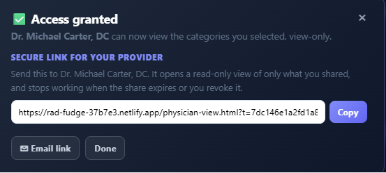 Secure link generated